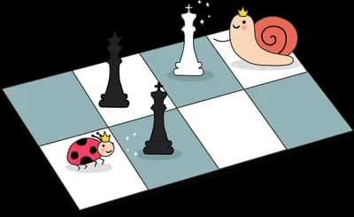 Snail and ladybug on a chessboard with pieces
