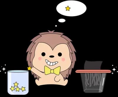 Hedgehog at a desk with a jar and a bin