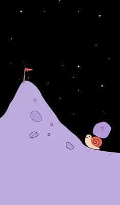 Snail with a flag at the top of a purple slope
