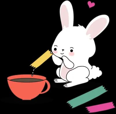 Rabbit pouring into a red cup beside chocolate