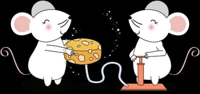Two mice preparing food together at a table