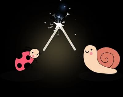 Snail and ladybug at either end of a balance beam