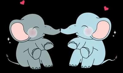 Two elephants touching trunks with hearts