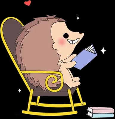 Hedgehog reading in a yellow rocking chair