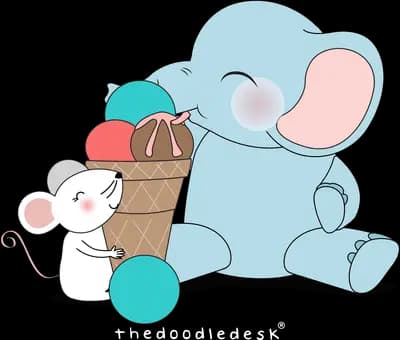 Elephant and mouse with yarn balls and a bag