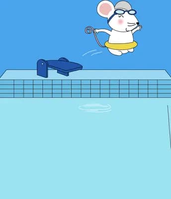 Mouse diving into a blue pool