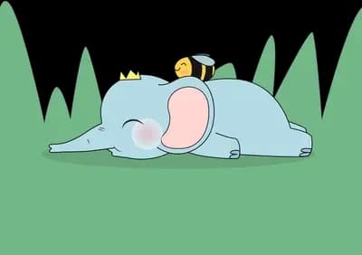 Elephant lying in tall grass with a bee