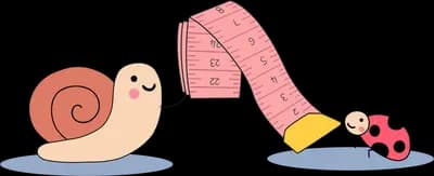 Snail and ladybug stretching a pink measuring tape between them