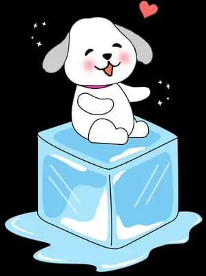 White puppy sitting on a melting ice cube