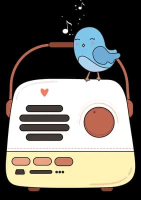 Blue bird perched on top of a retro radio
