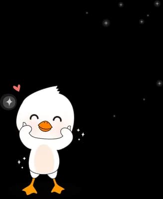 White duckling standing upright with a small heart above its head