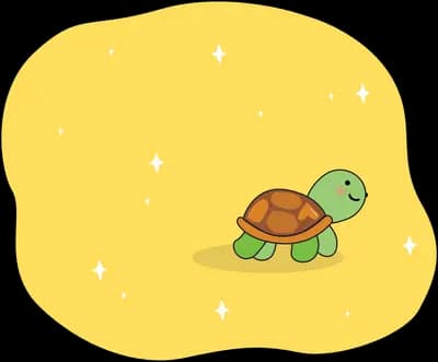 Small green turtle sitting on a soft yellow blob background