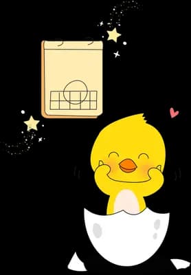 Yellow chick hatching from a cracked eggshell beside a wall calendar