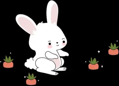 White rabbit sitting among small potted succulents