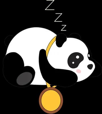 Panda lying on its side balancing on a small gold ball