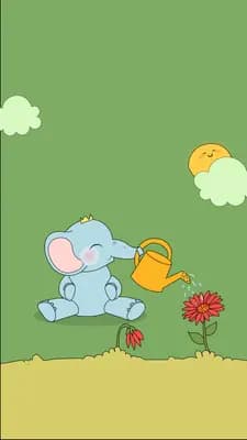 Elephant watering a red flower with a green watering can