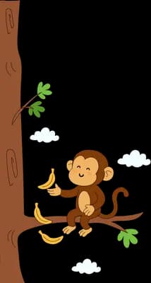Monkey sitting on a tree branch holding a banana