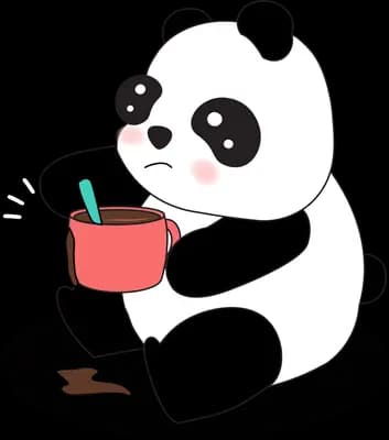 Panda sitting and drinking from a red cup