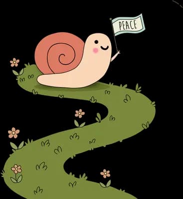 Snail on top of a leafy flagpole planting a small flag while butterflies scatter