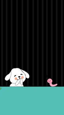 Small white dog facing a pink bird on a teal block