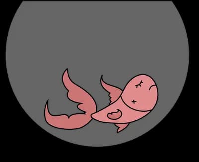 Pink goldfish swimming in an outline fishbowl