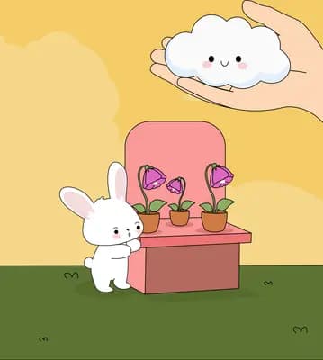 White cat beside a pink armchair against a yellow backdrop