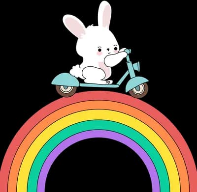 An animal riding over a rainbow