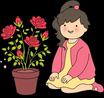 Admiring roses she has grown