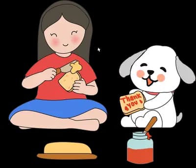 Sharing breakfast with a pet