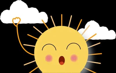 Smiling sun with rays stretching its arms