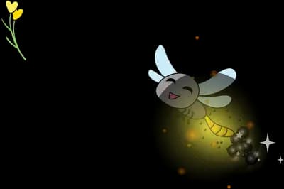 Insect beside a dark glowing orb with falling petals