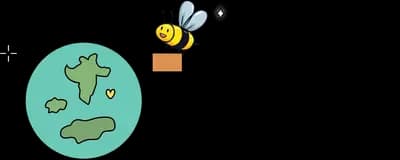 Small earth with a plant and a bee flying by