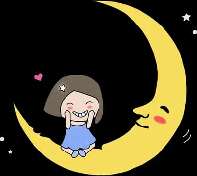 Girl sitting inside a smiling crescent moon