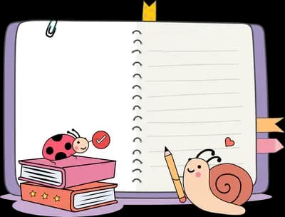 Open notebook with books and a snail