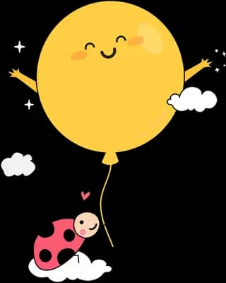 Ladybug holding a string tied to a smiling sun