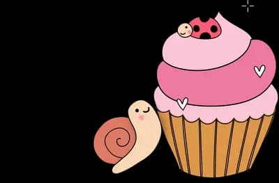 Large frosted cupcake with a ladybug and snail