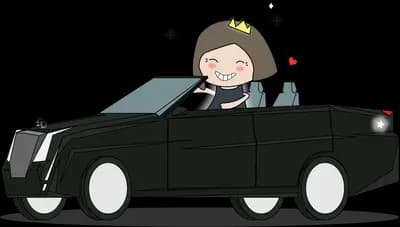 Person driving a long black convertible