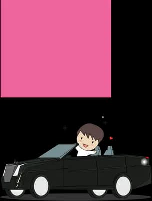 Black car below a plain pink panel