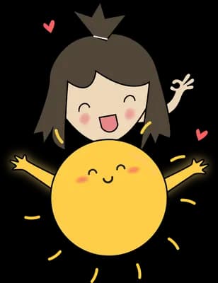 Girl standing with arms up before a smiling sun