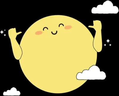 Smiling yellow moon stretching among clouds