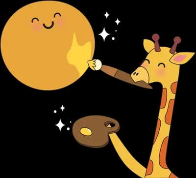 Giraffe reaching toward a smiling sun with a pancake