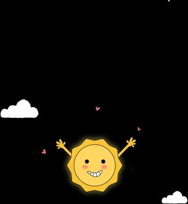 Small smiling sun with arms among clouds