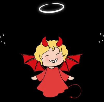 Child in a devil costume against a grey cloud