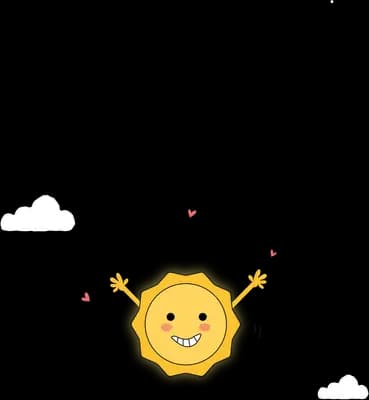 Small smiling sun with arms among clouds
