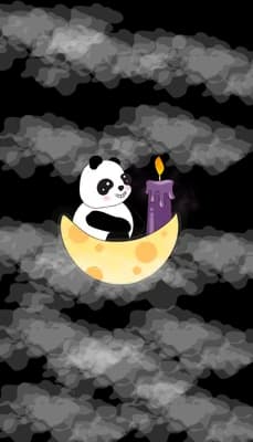 Panda resting on a small crescent moon