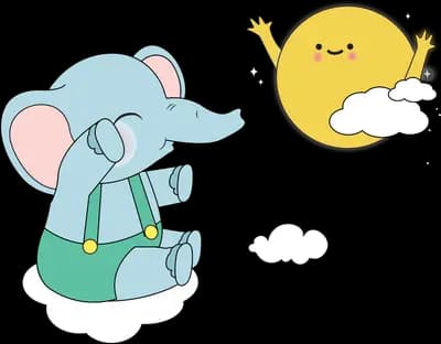 Elephant in a jumper greeting a smiling moon