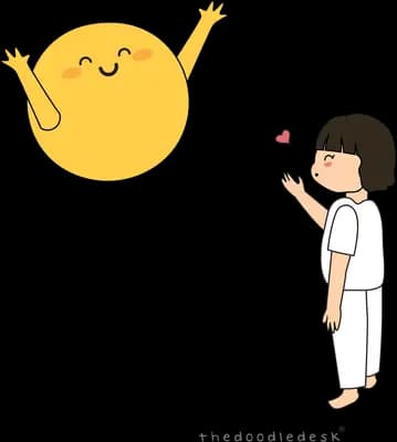 Girl greeting a smiling round sun