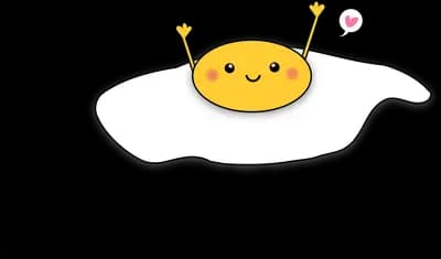Smiling fried egg character with tiny raised arms