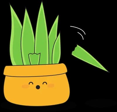 Smiling yellow plant pot holding a tall snake plant with one loose leaf