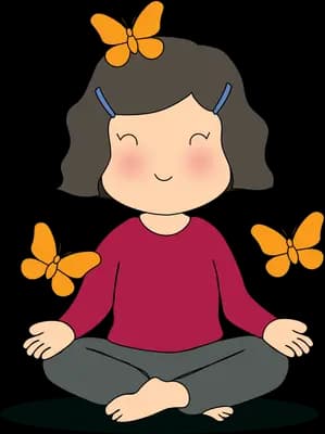 Woman meditating cross-legged with orange butterflies circling her